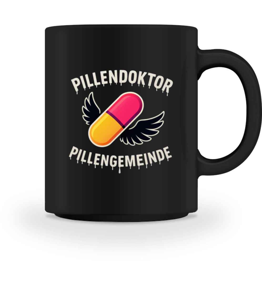 Pillendoktor x Pillengemeinde Schwarze Tasse – Community Edition