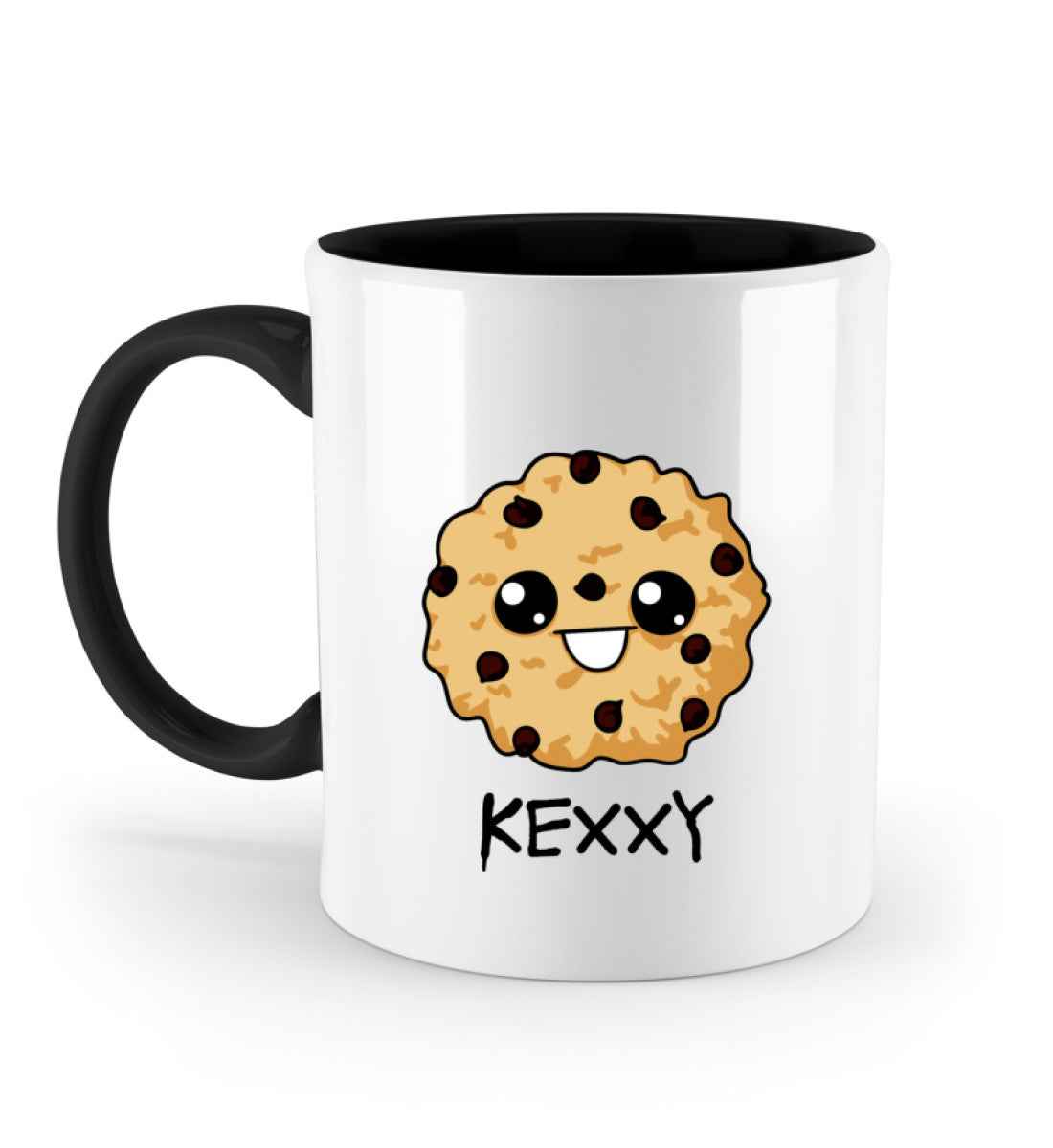 Kexxy Zweifarbige Tasse – Weiß mit schwarzem Innenrand | Keks-Design | 330 ml Keramik
