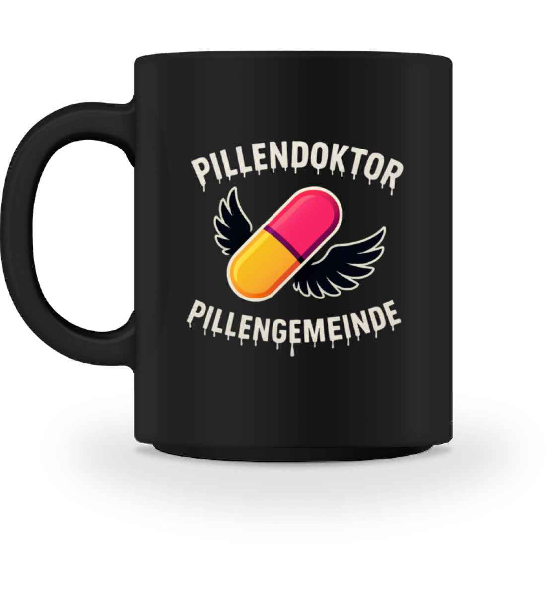 Pillendoktor x Pillengemeinde Schwarze Tasse – Community Edition
